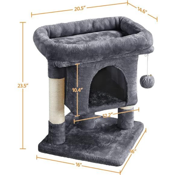 23.5in Cat Tree Tower, Cat Condo with Sisal-Covered Scratching Posts - Dark Gray - Picture 7 of 7